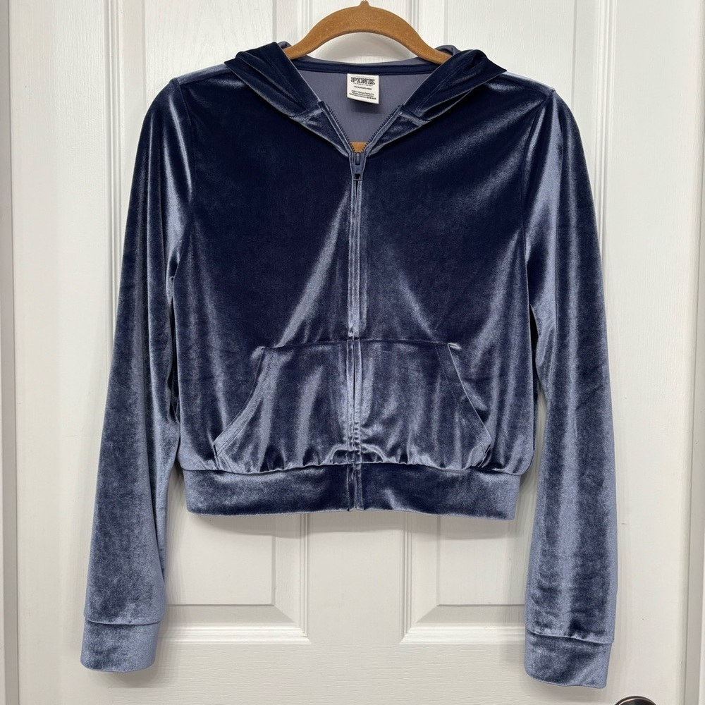 Blue Velvet Cropped Hoodie | PINK S